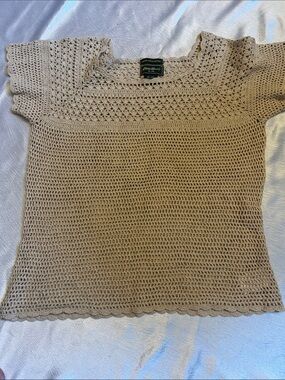 Eddie bawer sand Crochet Scoop-Neck Short Sleeve Sweater